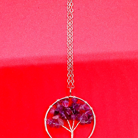 Amethyst Tree 🌳 of Life Pendant Silver Chain Necklace - Picture 2 of 2